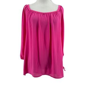 Banana Republic Women's Hot Pink Square Neck 3/4 Sleeve Blouse Size Small